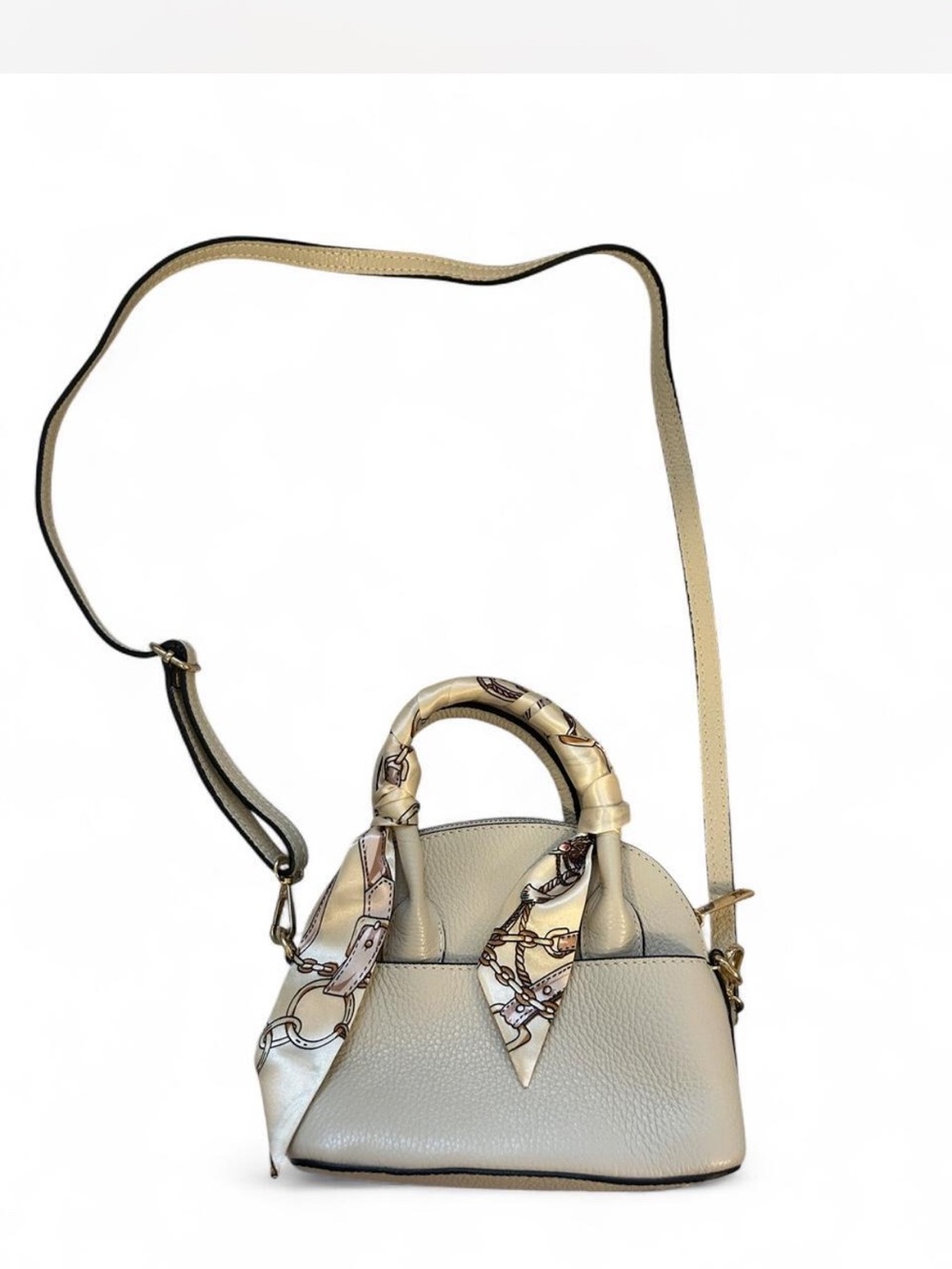 Vintage Cream Mini Dome Satchel with Scarf-Wrapped Handles